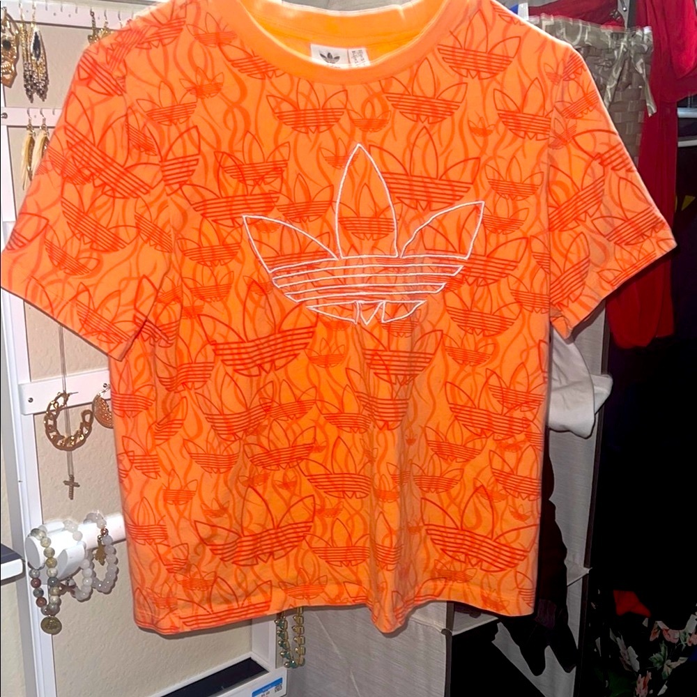 Adidas Orange Trefoil Pattern Tee